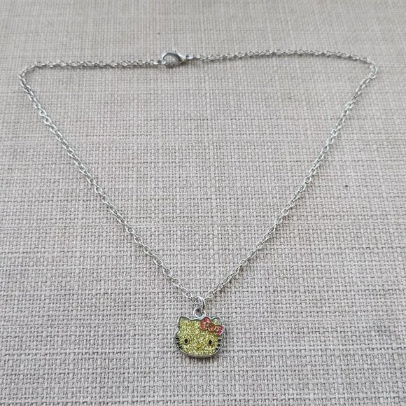 Sanrio Necklace Hello Kitty Yellow Tone Pendant Silver Tone Chain Jewelry - Picture 5 of 11